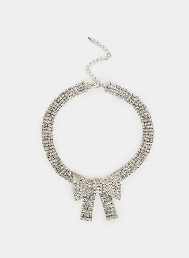 Styli Sparkling Silver Bow Choker
